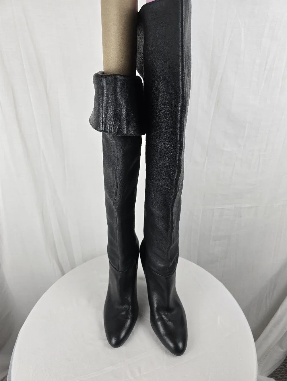 Nine West Catrice Classic Black Faux Leather Over-the-Knee Women's Boots Sz 7M